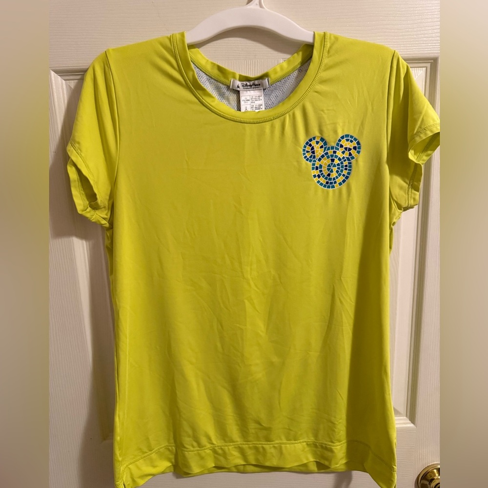 Disney Parks Authentic Mickey Mouse Neon Yellow Athletic Wicking T-shirt